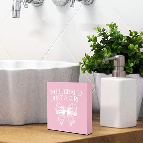 iRudyard Pink Bow Coquette Room Decor,Wooden Box Sign Desk Decor,Cute Preppy Stuff,Girly Wall Desk Shelf Tabletop Decoration thumbnail 4