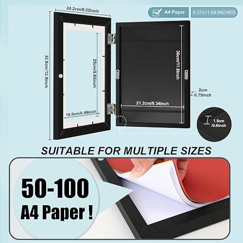 Kids Artwork Display Frame, 2 Pack A4 Kids Art Frames, Fillable Front Opening Picture Frames for Multiple Pictures(50-100), Mount for Hang or Stand Display Children's Drawings, Art Projects, Black thumbnail 3