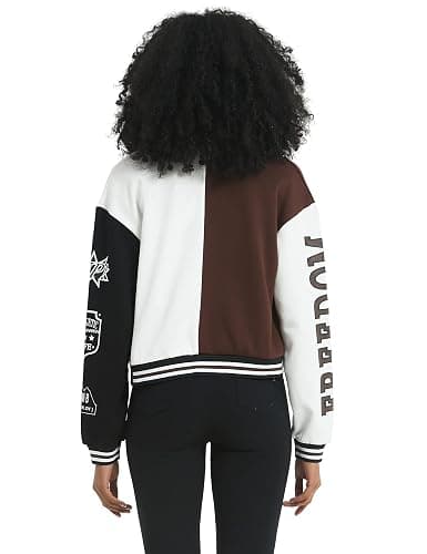 Flygo Women's Cropped Varsity Jacket Baseball Jacket Colorblock Letter Print Y2k Button Down Bomber Uniform thumbnail 4