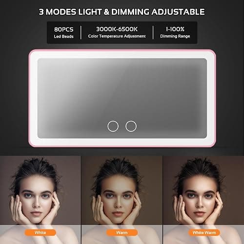 Car Sun Visor Vanity Mirror with 3 Light Modes & 80 LEDs, Rechargeable LED Makeup Mirror-Dimmable Touch Control,Universal for Truck SUV-Car Accessories Essentials for Women(Pink) thumbnail 4
