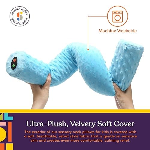 Special Supplies Sensory Vibrating Neck Pillow for Kids and Adults Plush Velvet Soft Cover with Textured Therapy Stimulation, Mind and Body Calming Relaxation - Blue thumbnail 2