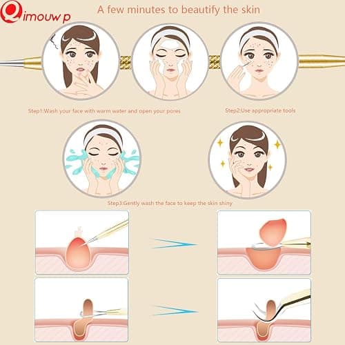 Blackhead Remover Tool, 16 PCS Pimple Popper Tool Kit, Tweezers Set for Eyebrows Hair Removal Pimple Blemish Acne Comedones Extractor Whitehead Cyst Removal Tool, for Nose Face Beauty Tools (Golden) thumbnail 7
