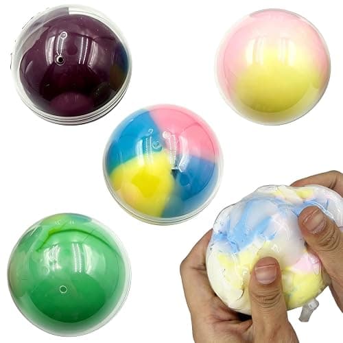 4 Pack Wax Cracking Squishy Stress Balls, Crunchy Crackable ASMR Fidget Sensory Toys, Dreamy Swirl Colors, 2.75 Inch, Fun for Anxiety Relief - Image 1
