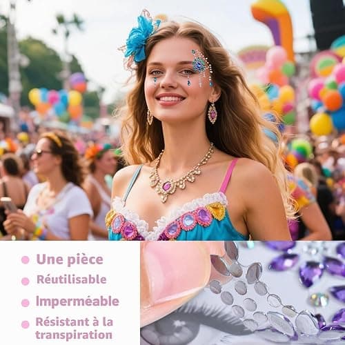 6 Ensembles Strass Autocollant Visage, Gemmes de visage, Tatouages Temporaires Gemmes en Strass pour fête de musique, festival, vacances, Halloween, Noël thumbnail 6