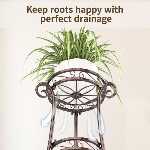 LASZOLA 3 Tier Bronze Metal Plant Stand for Multiple Large Planters Indoor Outdoor Organizer, Heavy Duty Tall Flower Stand for Corner Patio Bathroom Office, Modern Sturdy Vertical Iron Rack, Cat Proof thumbnail 6