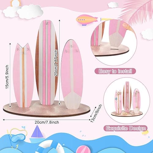 Wonderjune Jewelry Organizer Stand, Coastal Christmas Surfboard Decor, Preppy Beach Room Decor, Wooden Hawaii Surfer Gift, Teen Girl Room Decoration(Pink) thumbnail 2