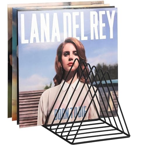 EASEPRES Vinyl Record Holder Storage, Black Metal Magazine Book Album Display Rack, Stylish Triangle Desktop File Sorter Organizer for Home Office - Image 1