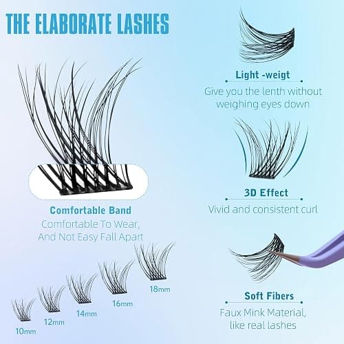 Geeneiya Lash Clusters Wispy C Curl Eyelash Clusters 12-16MM Individual Eyelashes Natural Cluster Eyelash Extensions Cluster Lashes Natural Look（154PCS, C Curl, 12-14-16mm) thumbnail 3