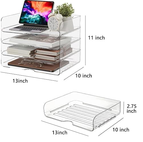 DCA 4 Tier Large Capacity Desk Organizer, Clear Stackable Paper Tray | High-Volume File Storage | Office, Home & School Use | Easy Assemble | Letter & A4 Compatible thumbnail 3