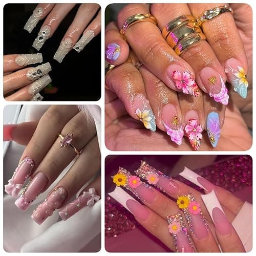 OPMADM 9000 Pcs 3D Nail Charms and Gems Bulk Y2k Cute Charms for Nails Design Kit 110 Styles Colorful Rhinestones Bows Butterfly Flower Star Beads Pearls Bubble thumbnail 5