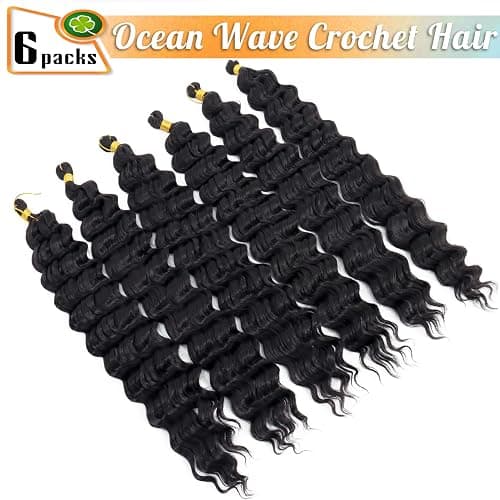 Eerya Ocean Wave Crochet Hair 18 Inch 6 Packs Deep Wave Crochet Hair for Black Women Synthetic Wavy Curly Braiding Hair for Boho Braids (18 inch,1B) thumbnail 2