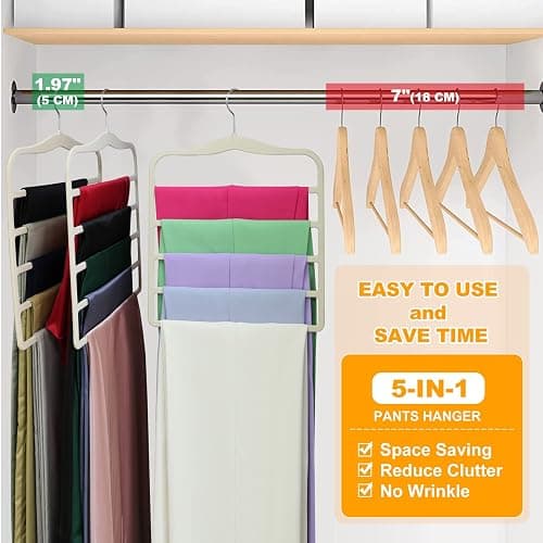Closet Organizers and Storage,5 Pack Velvet Pants-Hangers-Space-Saving,Non Silp 5 Tier Organization-and-Storage Clothes-Hanger for College-Dorm-Room-Essentials,Closet-Organizer for Jeans Scarf Hanger thumbnail 6