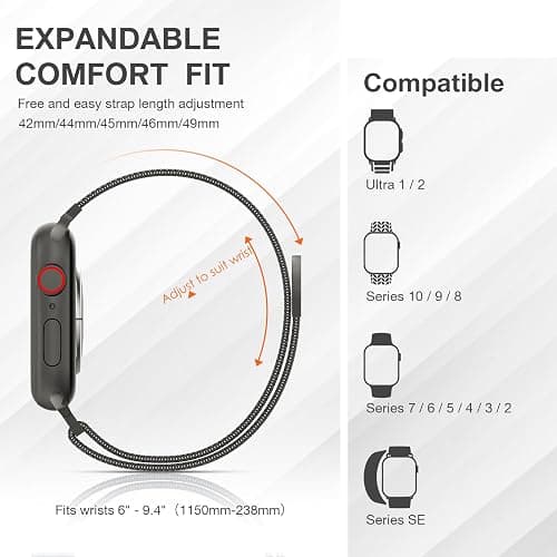 Stainless Steel Milanese Loop Compatible with Apple Watch Bands 46mm 42mm 44mm 45mm 49mm 38mm 40mm 41mm men and women, Magnetic Clasp Replacement for iWatch Ultra Series 11 10 9 8 7 SE 6 5 4 3 2 1 thumbnail 4