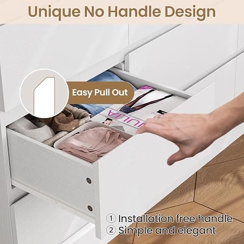 Hasuit Modern White Dresser for Bedroom with 9 Drawers, 61.4"Wide Dressers Chest of Drawer with Large Capacity Storage, Long Dresser TV Stand with Power Outlets, Sturdy Storage Cabinet for Living Room thumbnail 8