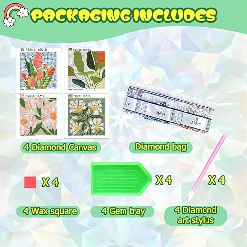 ICYANART 4 Pack Flowers Diamond Art Painting Kits for Kids, Flowers Diamond Art Kits for Kids Ages 4-8-12, Small Diamond Art Kits Gift and Home Wall Decor 6x6inch thumbnail 4