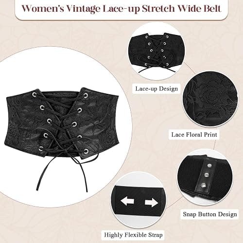 TRIWORKS Women Waist Belt Corset Lace Up Tied Waspie Elastic Wide Belt for Dresses Halloween Pirate Corset thumbnail 6