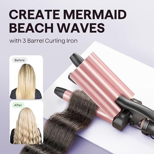Wavytalk 5 in 1 Curling Wand Set, Dual Voltage Curling Iron Set with 5 Interchangeable Barrels Included A Thermal Brush, A Hair Crimper and 3 Ceramic Curling Wands(0.5"-1.25"), Rose Pink thumbnail 5