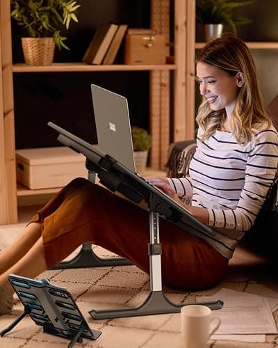 Laptop Table with LED Desk Light, SAIJI Laptop Stand for Bed, Height Adjustments Bed Desk with Book Stand for Reading Writing Drawing (Black) thumbnail 7