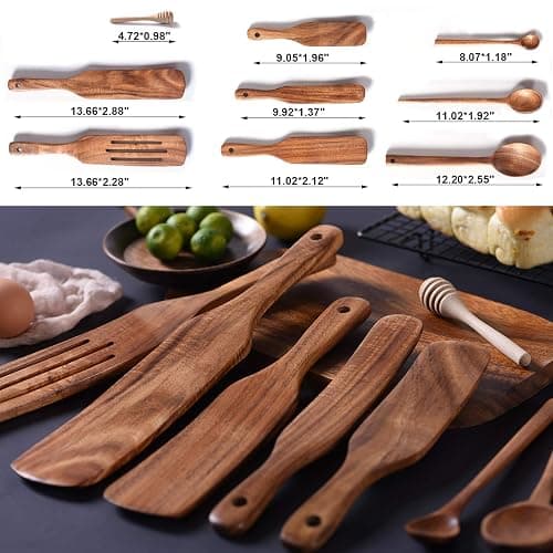 Spurtle Set,Wooden Spurtle Set of 9,Wooden Spoons for Cooking, Natural Teak Wooden Utensils for Cooking, Stirring, Mixing, Serving,Spurtles Kitchen Tools As Seen On Tv thumbnail 3