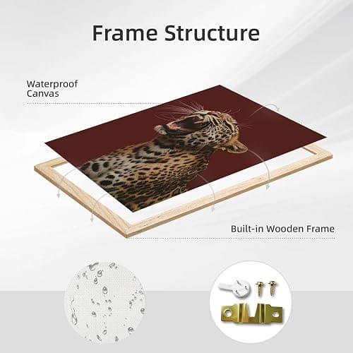 Luxury Leopard Roaring Wall Art High Fashion Red Aesthetic Poster Funky Hypebeast Style Animal Canvas Print Wall Decor for Modern Apartment Living Room Bedroom Office 8x12inch Wooden Framed thumbnail 2
