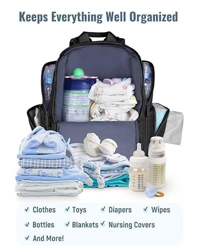 Mancro Diaper Bag Backpack, Multifunctional Dad Diaper Bag with 2 Side Insulated Pockets, Travel Water Resistant Baby Diaper Backpack for Men Women with Stroller Straps, Black thumbnail 4