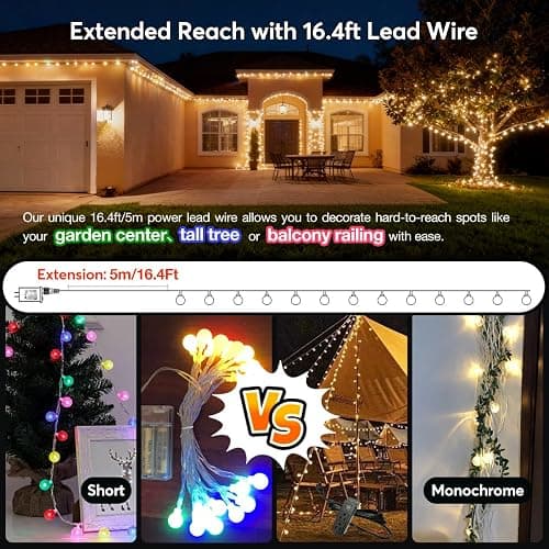 RaThun 49.2ft Warm White Globe String Lights, 100 LED with 16ft Extended Lead Wire & Remote, 8 Modes, IP44 Waterproof Plug in Linkable Lights for Outdoor Indoor Party Wedding thumbnail 3