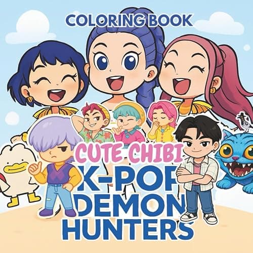 Coloring book Cute Chibi K-pop Demon Hunters Inspired | Fan Art Pages for Teens and K-pop Lovers: Aesthetic Idol-Inspired Coloring Book for Relaxation and Fandom Fun - Image 1