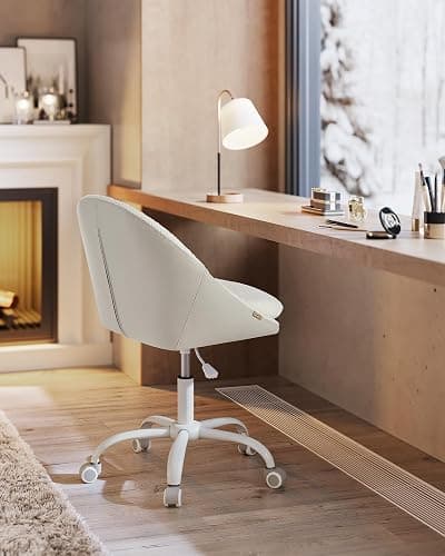 SONGMICS Homeoffice Stuhl, Schminkstuhl aus Sherpa, Schreibtischstuhl, Schaumstoffpolsterung, höhenverstellbar, für Arbeitszimmer, Schlafzimmer, cappuccinobeige-wolkenweiß OBG020W01 thumbnail 4