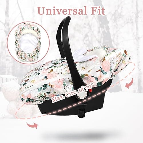 DILIMI Car Seat Covers for Babies, Winter Baby Car Seat Cover, Infant Car Seat Canopy for Girls Boys, Warm Windproof Carseat Canopy for Newborn, Pink Floral thumbnail 6