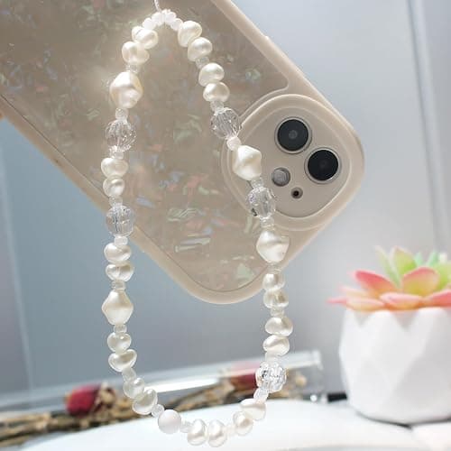 CMVFYL Beaded Camera Wrist Strap, Cute Phone Charms Strap, Pearl Bracelet Wrist Strap, Phone Keychain Decoration for Wallet thumbnail 6