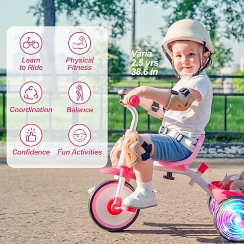 Liberry 2 in 1 Toddler Tricycle Age 2 3 4 Years Old, Kids Trike with Light Up Wheels, Adjustable Push Handle, 3 Wheel Bike Outdoor Indoor Riding Toy Gift for Girls Boys, Pink thumbnail 8