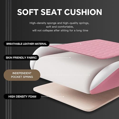 WOTSTA Gaming Chair with Footrest, High Back Gaming Chairs PVC Leather Ergonomic Gamer Chair with Adjustable Headrest Lumbar Support Racing Style Video Gaming Chair for Office/Home (Pink) thumbnail 7