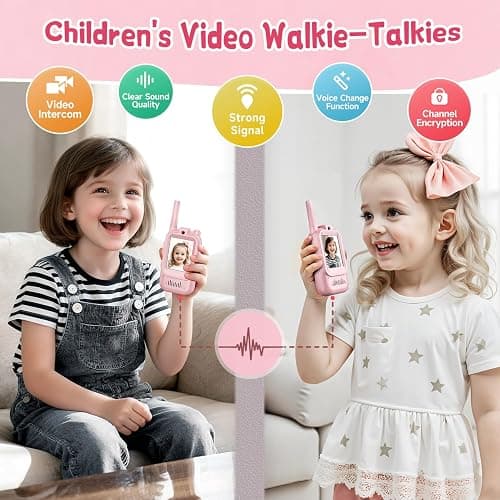Video Walkie Talkies for Kids, Handheld 2 Pack Rechargeable Video Intercom Kids Walkies Talkies, Indoor Outdoor Toys for Family Games, Outside, Camping, Hiking for Boys Girls Ages 3-12 (Pink/Pink) thumbnail 3