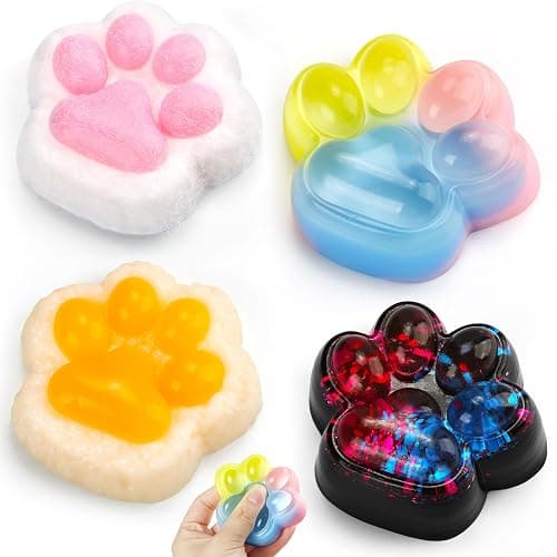 Taba Squishy, 4Pcs Cute Cat Paw Fufu Sticky Squishies Puppy Paw Print, Ultra-Soft Safe Silicone Stretchable Springy Cat Paw, Gifts for Kids Adult - Image 1