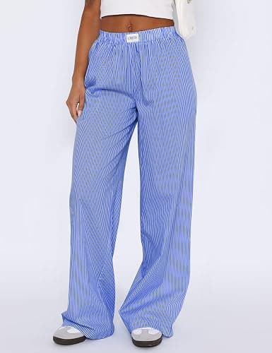 LOMON Women's Striped Gingham Boxer Pants Cotton Pajama Lounge Pj Casual Plaid Trousers Y2K Beach Bottoms with Pockets thumbnail 3
