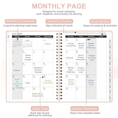 Planner 2026-2027, Weekly and Monthly Academic Planner, July 2026 - June 2027, Hardcover Calendar Agenda Book for School Year Planning, School Supplies for Teacher and Student, A5(6.3'' x 8.5'') thumbnail 4