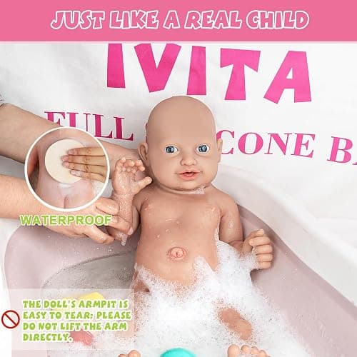 IVITA 14 inch Magnetic Silicone Baby Dolls Girl Weighted 4 lb,[NOT Vinyl],Silicone Full Body Reborn Lifelike Realistic Real Life Newborn Soft Babies with Feeding Kit & Gift Box for Kid Age 3+ thumbnail 4