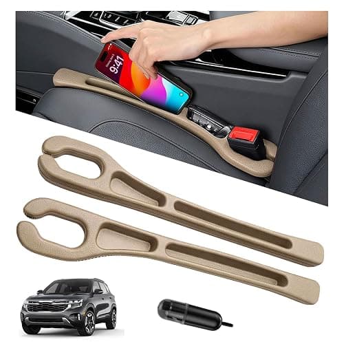 CGhardbay Car Seat Gap Filler Organizer 2Pcs,Car Accessories with Safety Hammer,2 in 1 No Drop Seat Guard with Storage Slot for Phone,Keys,Universal Interior Gap Filler for Cars SUV Truck,Beige - Image 1
