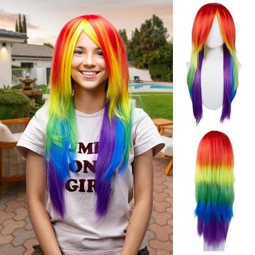 Aqltidiz Rainbow Synthetic Long Straight Colorful Cosplay Wig - Gorgeous Outfit for Anime Costume Party thumbnail 4