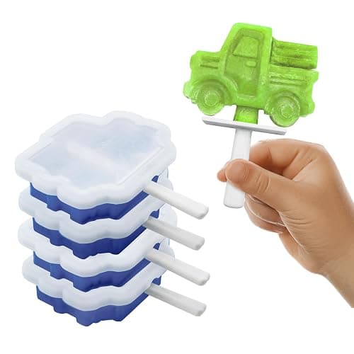 Tovolo Truck Popsicle Mold Pack of 4 Silicone Ice Pop Makers with Sticks for Kids, Stackable Construction Vehicle Shaped Frozen Treats, BPA Free Dishwasher Safe Truck Molds for Popsicles - Image 1