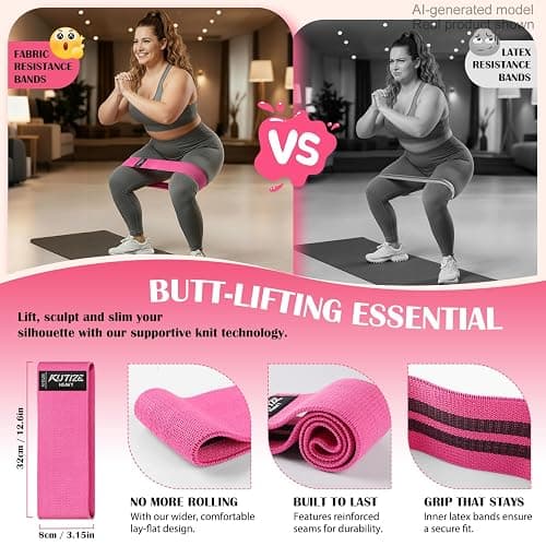 KUTIZE Ankle Resistance Bands with Cuffs & Fabric Resistance Bands Set - Legs & Glutes Workout Equipment for Women & Men, Home Gym Heavy Exercise Bands for Hip, Yoga, Strength Training, Rehab, Pilates thumbnail 5