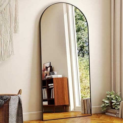 HARRITPURE 71"x30" Arched Full Length Mirror Free Standing Leaning Mirror Hanging Mounted Mirror Aluminum Frame Modern Simple Home Decor for Living Room Bedroom Cloakroom, Black - Black-rect Edge - 71"L x 30"W