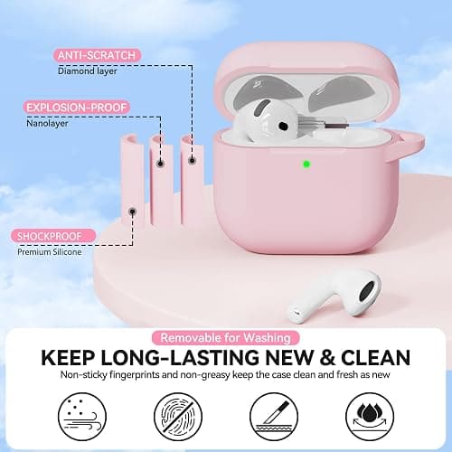 for AirPods 4 Case Pink with Cleaner Kit, TNSNK Soft Silicone Airpod 4 Case Compatible with Apple Airpods 4th Generation 2024 Case Cover with Keychain for Women Girly, Anti-Scratch, Drop Protection thumbnail 7