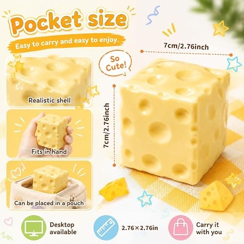 Crunchy Cheese Squishy Asmr Bead Filled, Slow Rising Stress Relief Ball | for Adult Stress Anxiety Relief, Gift for Birthday Party Favors 1pc thumbnail 4