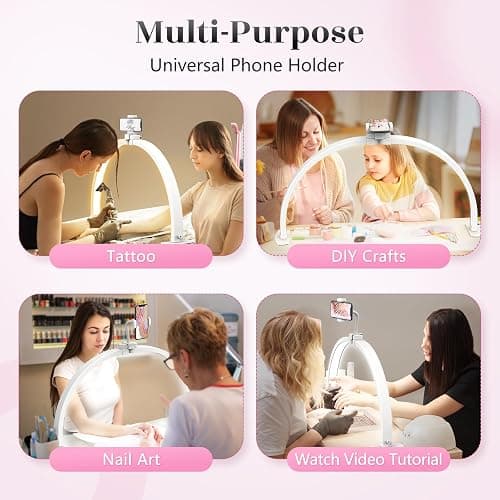 Yokilly Half Moon Light for Nail Desk: 29" Foldable Nail Light for Desk | Arch Nail Tech Light with Phone Holder for Beginner - 3 Color Modes & 10 Brightness for Manicure Salon-White thumbnail 6