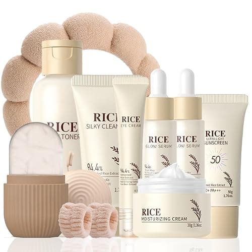 Rice Skincare Set for Teen Girl Gifts Birthday - Skin Care for Teens 10-12 - Hydrating Skin Care Routine Kit for Women - Gifts Birthday Facial Kit for Women - Skin Care Set with Cleanser,Serum - Image 1