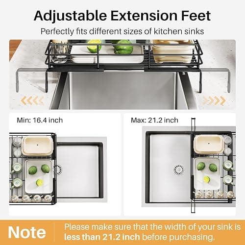 Dish Drying Rack - Extendable Dish Rack, Large Sink Drying Dish Drainer for Kitchen Counter, Stainless Steel Dish Strainer with Utensil Holder (Black) - Black thumbnail 7