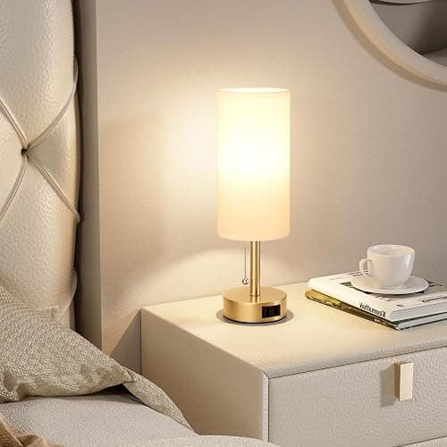 Fenmzee Gold Bedside Table Lamps Set of 2-3 Color Temperatures Pull Chain Lamp with AC Outlet Charging Port, Two Round Night Stand Lamps for Bedroom Office Living Room thumbnail 5