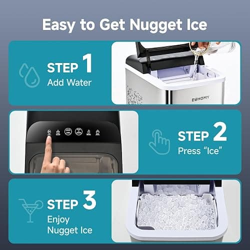 EUHOMY Nugget Ice Makers Countertop, Ready in 8 Mins, 35lbs/24H, Self-Cleaning, Portable Ice Maker Machine with Ice Scoop & Basket, Sonic Ice Maker with Chewable Pellet Ice for Home/Party/RV/Camping thumbnail 4