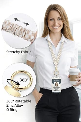LifeSay Scrunchie Lanyard for ID Badges - Elastic Cute Teacher Lanyard with ID Holder for Office Staff, Teacher Appreciation thumbnail 3